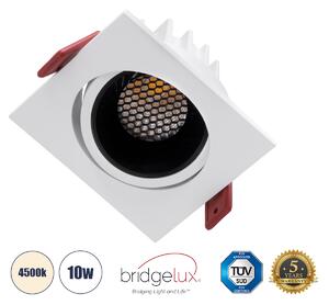 LEO-SQ 60288 Χωνευτό LED Spot Downlight TrimLess Μ8.5xΠ8.5cm 10W 1300lm 38° AC 220-240V IP20 Μ8.5 x Π8.5 x Υ6.6cm - Τετράγωνο - Κινούμενο - Λευκό με Μαύρο Κάτοπτρο & Anti-Glare HoneyComb - Φυσικό Λευκό 4500K - Bridgelux COB - 5 Years Warranty