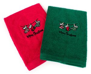 Χριστουγεννιάτικες Πετσέτες (Σετ 2τμχ) Dimcol Christmas Socks Red-Green