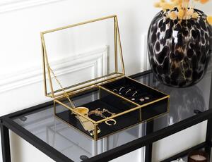 Γυάλινη Κοσμηματοθήκη Home Deco Factory με διαχωριστικά, θήκη για δαχτυλίδια και διαστάσεις 23x16x8cm
