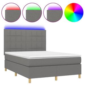 VidaXL Κρεβάτι Boxspring με Στρώμα & LED Σκ.Γκρι 140x190εκ. Υφασμάτινο