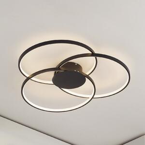 Lindby LED φωτιστικό οροφής Riley, μαύρο, 3.000 K, με δυνατότητα ρύθμισης του, ρυθμιζόμενος, Μαύρο, Σαλόνι / τραπεζαρία, Μέταλλο, σύγχρονο