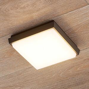 Lucande Amra LED φωτιστικό οροφής εξωτερικού χώρου, γωνιακό 17,5 cm, Γκρι, Πλαστικό, σύγχρονο, Γωνιακός τοίχος