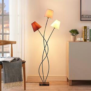 Lindby Φωτιστικό δαπέδου Melis, 130 cm, τρεις λάμπες, ύφασμα, Γκρι, Σαλόνι / τραπεζαρία, Ύφασμα / Κλωστοϋφαντουργία, σύγχρονο