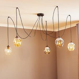 EMIBIG LIGHTING Κρεμαστή λάμπα Starla, γυαλί γραφίτη/κεχριμπαριού/διαφανές, 5 φτερά,, ρυθμιζόμενος, Μαύρο, Σαλόνι / τραπεζαρία, Γυαλί, σύγχρονο