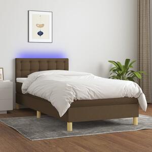 VidaXL Κρεβάτι Boxspring με Στρώμα & LED Σκ.Καφέ 80x200 εκ. Υφασμάτινο