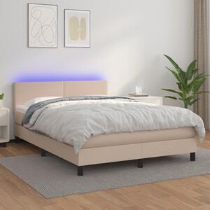 VidaXL Κρεβάτι Boxspring Στρώμα&LED Καπουτσίνο 140x200 εκ. Συνθ. Δέρμα