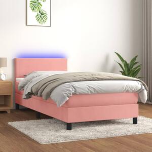 VidaXL Κρεβάτι Boxspring με Στρώμα & LED Ροζ 90x200 εκ. Βελούδινο