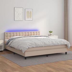 VidaXL Κρεβάτι Boxspring Στρώμα&LED Καπουτσίνο 160x200 εκ. Συνθ. Δέρμα