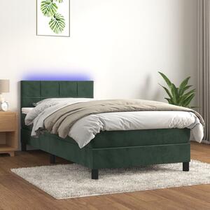 VidaXL Κρεβάτι Boxspring με Στρώμα & LED Σκ. Πράσινο 100x200εκ Βελούδο