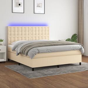 VidaXL Κρεβάτι Boxspring με Στρώμα & LED Κρεμ 160x200 εκ. Υφασμάτινο