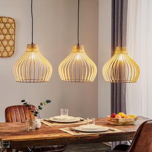TEMAR LIGHTING Κρεμαστό φωτιστικό Barrel με ξύλινα καλύμματα, 3 φ. μακρύ, ρυθμιζόμενος, Ξύλου, Σαλόνι / τραπεζαρία, Ξύλο, Εξοχική κατοικία / Ρουστίκ