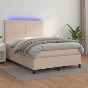 VidaXL Κρεβάτι Boxspring Στρώμα&LED Καπουτσίνο 140x190 εκ. Συνθ. Δέρμα