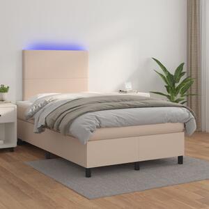 VidaXL Κρεβάτι Boxspring Στρώμα&LED Καπουτσίνο 120x200 εκ. Συνθ. Δέρμα