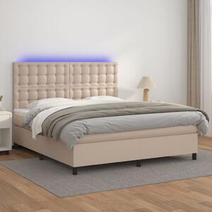 VidaXL Κρεβάτι Boxspring Στρώμα&LED Καπουτσίνο 160x200 εκ. Συνθ. Δέρμα