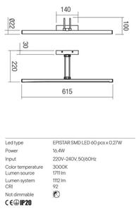 Redo 01-3471 - Φωτιστικό πίνακα LED IKON LED/16,4W/230V 61,5 cm CRI 92 μαύρο