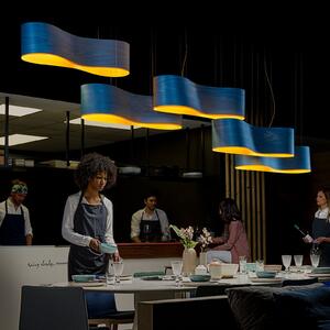 LZF LAMPS New Wave κρεμαστό φωτιστικό, μπλε/κίτρινο, ρυθμιζόμενος, Μπλε, Σαλόνι / τραπεζαρία, Ξύλο, σχεδιασμός