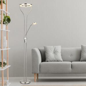 Globo Φωτιστικό δαπέδου LED Ebro, ύψος 194 cm, χρώματος νικελίου, 2-φωτιστικό., ρυθμιζόμενος, Μεταλλικό, Σαλόνι / τραπεζαρία, Μέταλλο, σύγχρονο, Φως ανάγνωσης