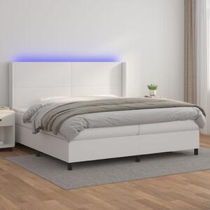 VidaXL Κρεβάτι Boxspring με Στρώμα & LED Λευκό 200x200 εκ. Συνθ. Δέρμα