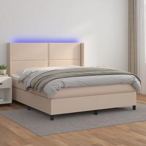 VidaXL Κρεβάτι Boxspring Στρώμα&LED Καπουτσίνο 160x200 εκ. Συνθ. Δέρμα