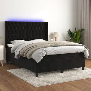 VidaXL Κρεβάτι Boxspring με Στρώμα & LED Μαύρο 140x190 εκ. Βελούδινο