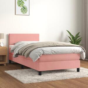 VidaXL Κρεβάτι Boxspring με Στρώμα Ροζ 90x200 εκ. Βελούδινο