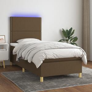 VidaXL Κρεβάτι Boxspring με Στρώμα & LED Σκ.Καφέ 90x190 εκ. Υφασμάτινο