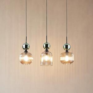 TK Lighting Κρεμαστό φωτιστικό Sophia, 3 λάμπες, κονιάκ/πράσινο, μήκος 65 cm, E14, ρυθμιζόμενος, Πράσινο, Σαλόνι / τραπεζαρία, Γυαλί, σύγχρονο