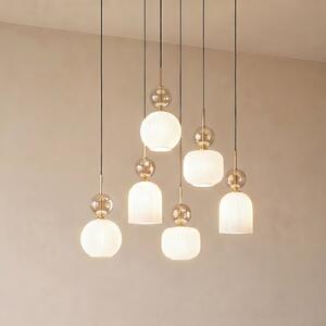 TK Lighting Κρεμαστή λάμπα Sophia, 6 λαμπτήρες, λευκό/κονιάκ, μήκος 65 cm, E14, ρυθμιζόμενος, Λευκό, Σαλόνι / τραπεζαρία, Γυαλί, σύγχρονο