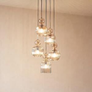 TK Lighting Κρεμαστό φωτιστικό Sophia, 5 λαμπτήρες, Ø 37 cm, κονιάκ/μαύρο, E14, ρυθμιζόμενος, Γκρι, Σαλόνι / τραπεζαρία, Γυαλί, σύγχρονο