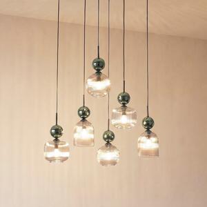 TK Lighting Κρεμαστό φωτιστικό Sophia, 6 λαμπτήρες, κονιάκ/πράσινο, μήκος 65 cm, E14, ρυθμιζόμενος, Πράσινο, Σαλόνι / τραπεζαρία, Γυαλί, σύγχρονο