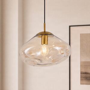 Lindby Κρεμαστή λάμπα Lelia, κεχριμπαρένια, γυαλί, Ø 35 cm, ρυθμιζόμενος, Μπεζ, Σαλόνι / τραπεζαρία, Γυαλί, σχεδιασμός