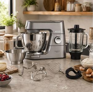 Κουζινομηχανή Kenwood Titanium Chef Baker KVC85.594SI με ενσωματωμένη ζυγαριά, ισχύ 1200W, χωρητικότητα 5L&3.5L, μεταβλητή ταχύτητα και λειτουργία Pul