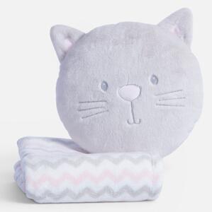 Κουβέρτα Fleece Αγκαλιάς (75x100) + Μαξιλάρι Nef-Nef Homeware Baby Cat Ecru/Grey
