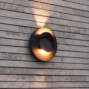 LUTEC Εξωτερικός φωτιστικός τοίχου LED MOOV, σκούρο γκρι, Ø 21 cm, μέταλλο, IP54, Γκρι, Αλουμίνιο, σύγχρονο