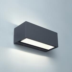 LUTEC Εξωτερικός φωτιστικός τοίχου LED GEMINI, σκούρο γκρι, 22 cm, IP54, προς τα, Γκρι, Αλουμίνιο, σύγχρονο, Γωνιακός τοίχος