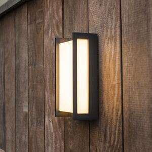LUTEC connect Έξυπνος εξωτερικός φωτιστικός τοίχου LED QUBO, σκούρο γκρι 22 cm IP54 RGB CCT, Γκρι, Αλουμίνιο, σύγχρονο