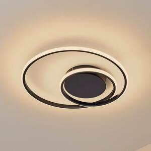 Lindby LED φωτιστικό οροφής Kyron, μαύρο, αλουμίνιο, dimmable, Ø45cm, ρυθμιζόμενος, Μαύρο, Σαλόνι / τραπεζαρία, Αλουμίνιο, σύγχρονο