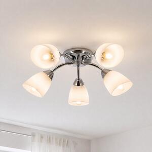 Milagro Lighting Φωτιστικό οροφής Portos, 5 λάμπες, λευκό/χρώμιο, μέταλλο, Ø 54 cm, ρυθμιζόμενος, Λευκό, Σαλόνι / τραπεζαρία, Μέταλλο