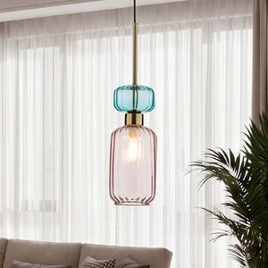 Milagro Lighting Κρεμαστό φωτιστικό Molly, ροζ/χρυσό, 1 φως, γυαλί, Ø 12 cm, ρυθμιζόμενος, Ροζ / Ροζέ, Σαλόνι / τραπεζαρία, Γυαλί, σύγχρονο