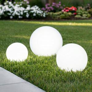 Lindby LED ηλιακές λάμπες Lago, σετ 3, σφαίρες, ακίδα εδάφους, λευκό, Λευκό, Πλαστικό, σύγχρονο, Υπαίθρια σφαίρα