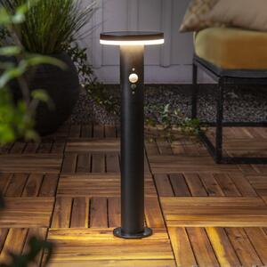 STAR TRADING Ηλιακό φως βάθρου LED Valletta Sensor μαύρο μέταλλο 50 cm, Μαύρο, Ανοξείδωτος χάλυβας, σύγχρονο, Ηλιακά φώτα