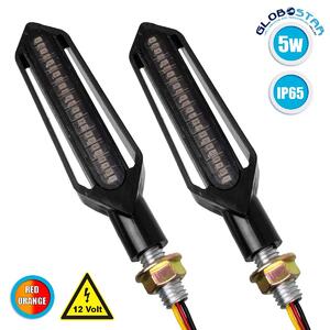 Globostar GloboStar ΣΕΤ 2 x Φλάς Μοτοσυκλέτας Universal Knife LED SMD 5050 5W DC 12V 2 Λειτουργιών Κόκκινο για Πορείας-Stop & με Τρεχούμενο Εφέ Φωτισμού Πορτοκαλί για Φλας Αδιάβροχα IP65 - 81756