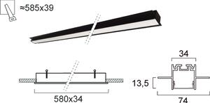 Γραμμικό Φωτιστικό Χωνευτό Viokef Sasa 3917-04058-3-B-P-N L580 3000K Μαύρο Ματ