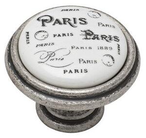 Roline 585 Πόμολο Eπίπλου από Ζάμακ & Πορσελάνη Old Silver-Paris Φ33mm
