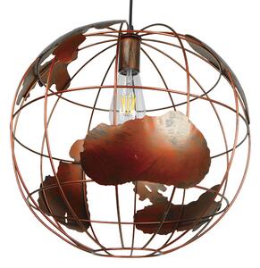 GloboStar® EARTH 01665 Vintage Industrial Κρεμαστό Φωτιστικό Οροφής Μονόφωτο 1 x E27 Καφέ Σκουριά Μεταλλικό Πλέγμα Φ40 x Υ40cm