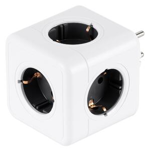 GloboStar® TRAVEL PowerCube PRO Certified 79627 Πολύπριζο 5 Θέσεων με 5 Πρίζες Ασφαλείας Childproof EU Schuko AC 220-240V Μ7.5 x Π11.5 x Υ7.5 - Λευκό με Γκρι - Max Load 3680W/16A