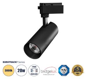 Globostar BEAMTRACK 60811 Μονοφασικό Φωτιστικό Σποτ Ράγας LED 20W 230V 2400lm 30° Acrylic HQ LENS AC 220-240V IP20 Φ6.2 x Υ15.8 cm Θερμό Λευκό 3000k - EUROTRACK® System 1L+1N - Μαύρο - Bridgelux Chip - TUV Certified Driver - 5 Χρόνια Εγγύηση