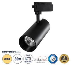 Globostar BEAMTRACK 60817 Μονοφασικό Φωτιστικό Σποτ Ράγας LED 30W 230V 3600lm 30° Acrylic HQ LENS AC 220-240V IP20 Φ7.4 x Υ17.9cm Θερμό Λευκό 3000k - EUROTRACK® System 1L+1N - Μαύρο - Bridgelux Chip - TUV Certified Driver - 5 Χρόνια Εγγύηση