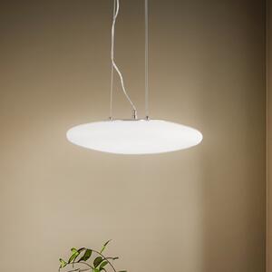 Lindby LED κρεμαστό φωτιστικό Gunda, λευκό, γυαλί, Ø 47 cm, ρυθμιζόμενο, ρυθμιζόμενος, Λευκό, Σαλόνι / τραπεζαρία, Γυαλί, σύγχρονο