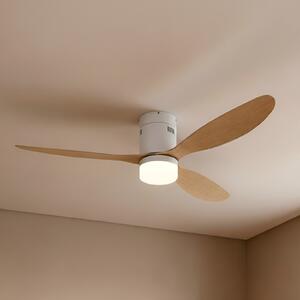 Lucande Ανεμιστήρας οροφής LED Kayu, λευκό/ξύλο, DC, 132 cm, Ξύλου, Σαλόνι / τραπεζαρία, Πλαστικό, σύγχρονο